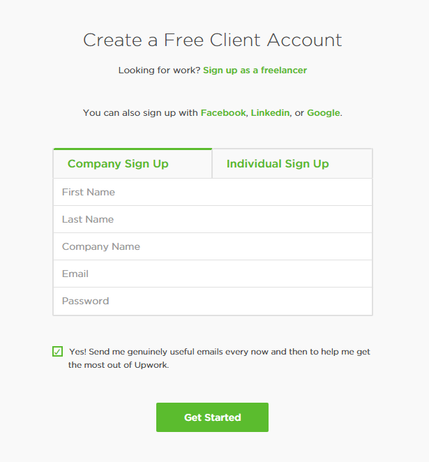 Hiring Freelancers in Upwork: Create an account 